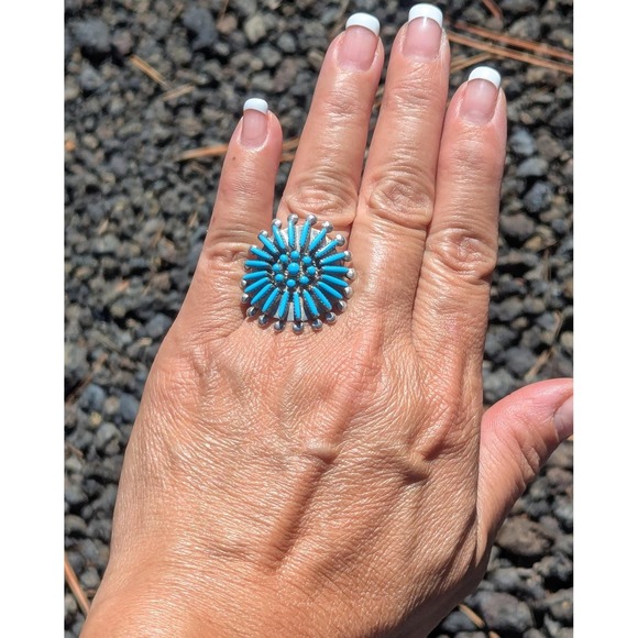 Native American Jewelry Jewelry - Zuni Ring Turquoise Cluster Genuine Native American Handmade Jewelry Adj 8-11 **